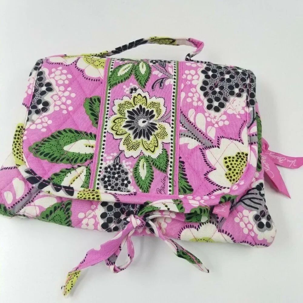 Vera Bradley Priscilla Pink Makeup Jewelry Case Trifold Essentials Cosmetics